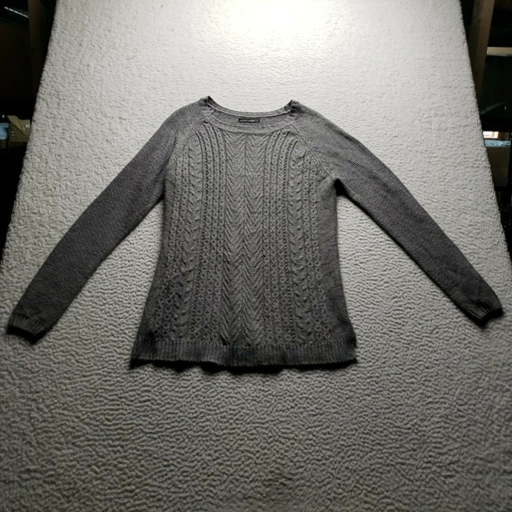 ALCOTT Sweater Womens Large Gray Crew Neck Long Sleeve Cable Knit Pullover